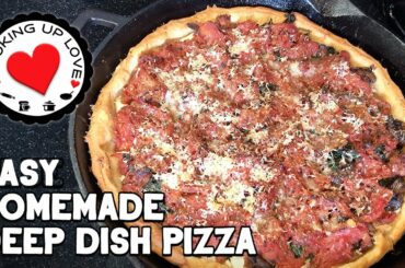 Homemade Deep Dish Pizza Recipe | Cast Iron Skillet Recipes | Cooking Up Love