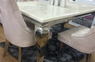 Liyanna Cream Marble Top Dining Table Set