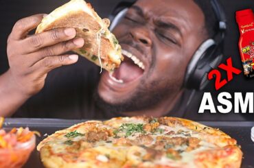 ASMR CHEESY 2X SPICY PIZZA MUKBANG (No Talking) SOFT EATING SOUNDS | BEAST MODE