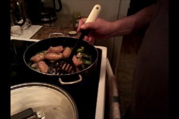 Pasta with Italian Sausage and Meatballs, peppers, in garlic Pesto Sauce