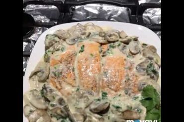Delicious Pan Fried Salmon w/ Creamy Mushroom 😋.