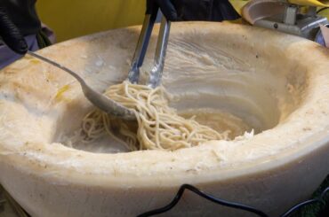 Italian Pasta Flavoured in a Cheese Wheel. London Street Food