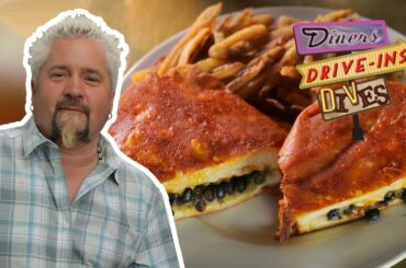 Guy Fieri Eats an INSIDE-OUT Grilled Cheese on #DDD | Food Network