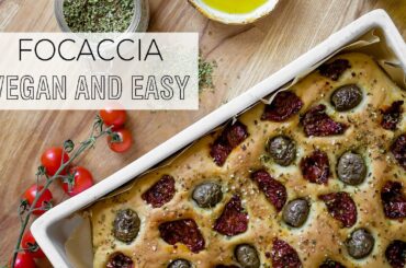 Easy, vegan focaccia recipe • ReShape. • Vegan bread with sundried tomatoes and green olives