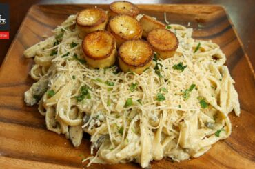 How to make Vegan FETTUCCINE ALFREDO W/ SEARED MUSHROOM "SCALLOPS" 🍃