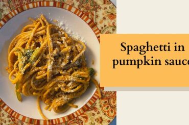 Whole Wheat Spaghetti And Spinach In Pumpkin Sauce