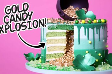 St. Patrick's Day Explosion Cake! | Green Ombre, Gold Candy Surprise Inside | How To Cake It