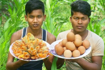 Egg & Pumpkin Flower fry Recipe Cooking - Village Style - Awesome Cooking