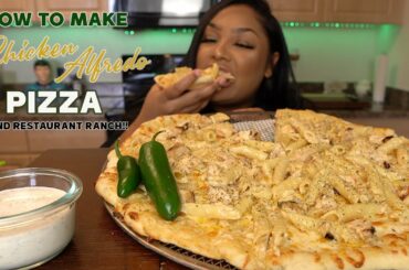 Putting Chicken Alfredo on PIZZA!! | Recipe + Mukbang