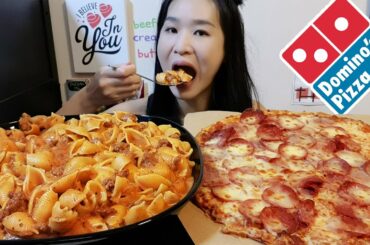 Creamy & Cheesy! Domino's Pepperoni Pizza & Creamy Beef Shell Pasta Recipe - Cooking & Mukbang Asmr