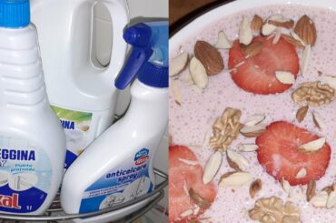 Cleanings products//strawberry custard quick  recipe//Pakistani mom in italy #