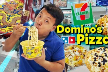7-ELEVEN DOMINOS PIZZA (BOBA) & LUXURY Instant Noodles! 24 Hours Only Eating 7-ELEVEN in Taipei