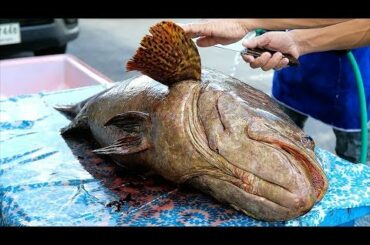 Thai Street Food - GIANT FRIED GROUPER FISH Bangkok Seafood Thailand