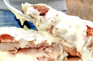 Stitched Fried Steak SUPER Loaded with Melted Cheese and Ham. Italy Countryside Street Food