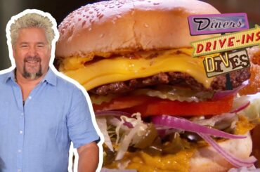 Guy Fieri Feels the HEAT in this Spicy Three-Pepper Firehouse Burger (from #DDD) | Food Network