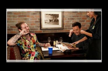 Post Malone teaches Jimmy Fallon how to eat Olive Garden Breadsticks for the first time there
