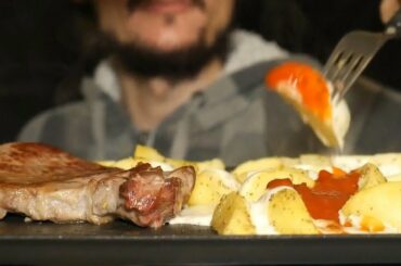 ASMR EATING MEAT + PATATOES COOKING SOUNDS ON THE GRILL WHITE NOISE *ITALIAN MUKBANG ITA FOOD