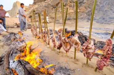 Vertical BBQ - 13 Goat Legs Kebabs!!🔥MOST UNIQUE Iranian Food! | Baluchestan, Iran!🇮🇷