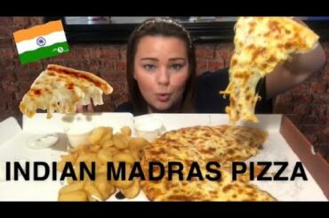 Uk mukbang, Indian chicken madras pizza, chips & garlic sauce