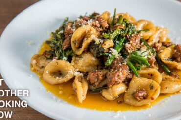 INSANELY DELICIOUS fresh ORECCHIETTE with Italian SAUSAGE and BROCCOLINI