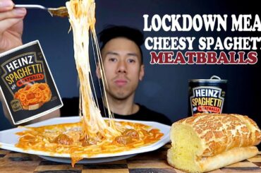 [MUKBANG] LOCKDOWN MEAL- CANNED SPAGHETTI MEATBALLS EXTRA CHEES+GARLIC BREAD