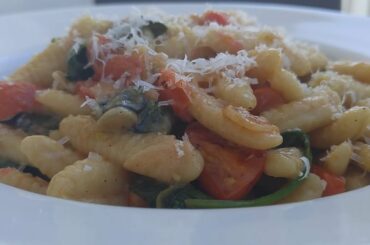 Homemade Cavatelli, Tomatoes, Spinach White Wine Butter Sauce.  Great for Vegetarians! How to Recipe