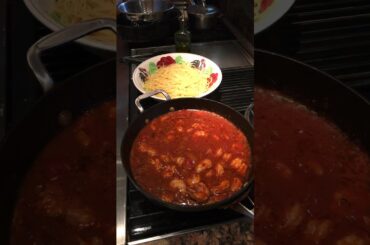 LESS SALT BUT MORE FLAVOR IN A BIG BOWL OF ORGANIC PASTA, CRUNCHY WILD SHRIMP AND RED SAUCE