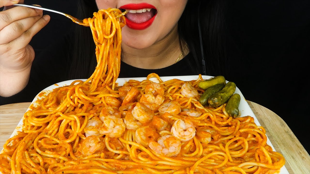 *MESSY EATING*ASMR EATING SPAGHETTI WITH SHRIMP IN CREAMY TOMATO SAUCE(MUKBANG EATING SHOW) *MESSY EATING*ASMR EATING SPAGHETTI WITH SHRIMP IN CREAMY TOMATO SAUCE(MUKBANG EATING SHOW)