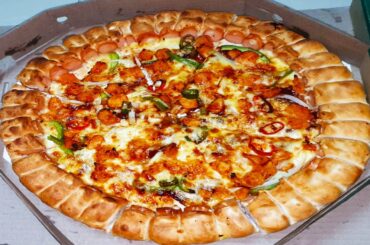 Hot Crispy Pizza, Eating Delicious Pizza, Eating At Home During Hard Times