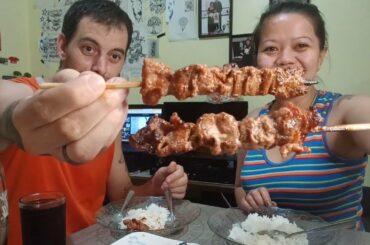 Eating Pork Barbecue with rice|FILIPINA-ITALIAN COUPLE