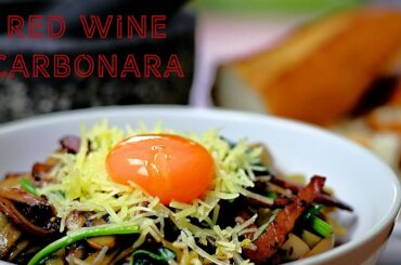 Cooking Red Wine Carbonara with Mushroom & Spinach
