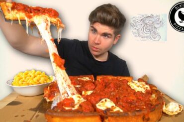 Giant Chicago Deep Dish Pizza with too much CHEESE? + 21 Questions 🤦‍♂️ (Mukbang)