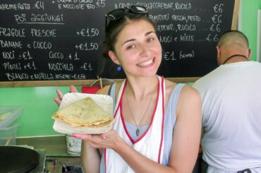 Cooking Yummy French Crepes. Street Food in Milano, Italy