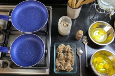 Waking Up Early: Scrambled Eggs & Sunny Side Up, with "Lebanese Awarma Lamb Meat". Breakfast at Home