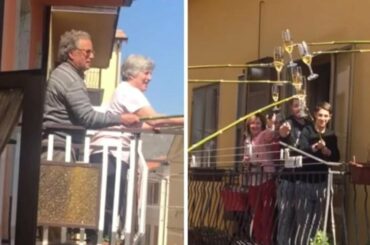 Coronavirus lockdown: Neighbours in Italy have a wine party from balconies