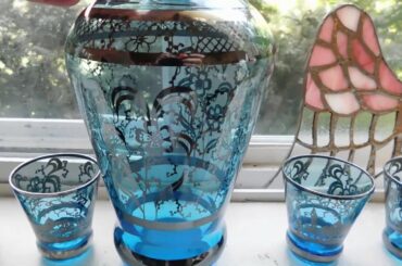 Treasures from the Attic, Venetian Glass Decanter Set, Handblown in Murano Italy