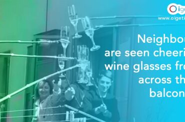 Italians clink their wine glasses on their balconies