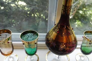 Decluttered my Kitchen Window, Centerpiece is the Murano Italy Jeweled Decanter Set