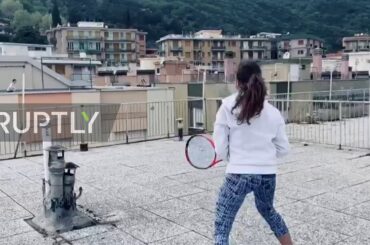 Italy: Young tennis players keep on training on rooftop terraces during lockdown
