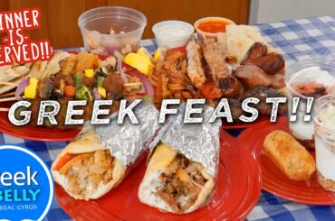 Greek Food Feast Challenge w/ Gyros, Meats, Falafel, and Yogurt Parfaits!!