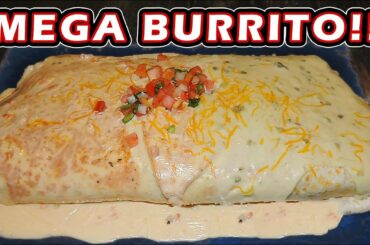 Cheesy Mega Burrito Challenge w/ Chicken, Beef, and Chili Con Queso!!