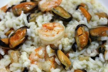 Seafood Risotto or risotto ai frutti di mare. Real Italian Risotto.