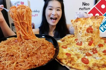 SUPER SPICY! Chili Crab Pasta & Domino's Chili Crab Pizza! Seafood Noodles Recipe & Cooking Mukbang