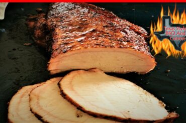 Smoked Pork Loin On A Barrel Smoker Texas Style Cuisine BBQ Wild Hog Loin On Drum Smoker