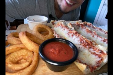 Eating Whisper ASMR Mukbang Sounds- Home-made Italian Bread Pizzas & Onion Rings 🍕🧅