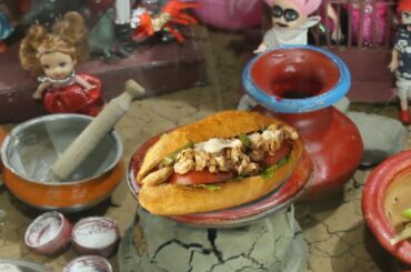 Sub sandwich on the pen village mini cooking show // mini food cooking video