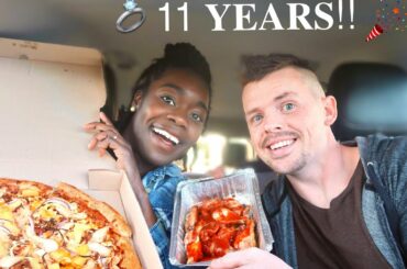 ANNIVERSARY DINNER IN OUR CAR!! | TRYING ON OUR WEDDING OUTFITS