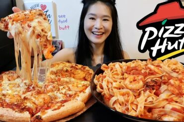 VERY CHEESY! Pizza Hut Seafood Pizza & Arrabiata Prawn Pasta Noodles Recipe - Cooking & Mukbang Asmr