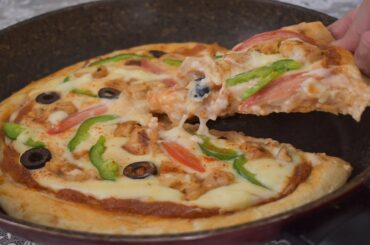 Pizza in Fry Pan Recipe | No Yeast | No Cheese | No Oven Pizza Recipe