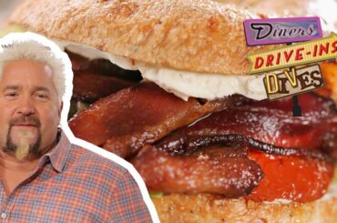 Guy Fieri Tries an Off-the-Hook Bagel BLT Sandwich (from #DDD) | Food Network